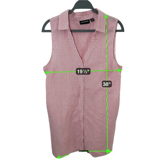 Nina Leonard Sleeveless Red & White Striped Dress Shirt with Pockets Size 10 - Picture 7 of 7